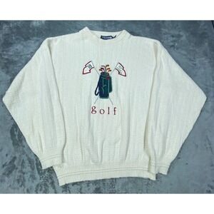 Vintage Scottish Isle Bernette Knit Sweater Mens Large Embroidered Golf Grandpa